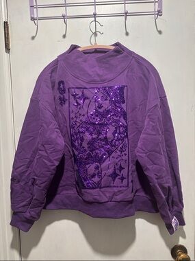 QUEEN OF SPARKLES logo cowl neck pullover sweatshirt